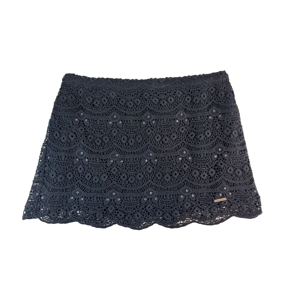 Abercrombie & Fitch Womens LARGE Navy Crochet Lined Sequined Mini Skirt Lace Y2K
